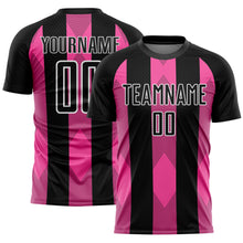 Charger l&#39;image dans la galerie, Custom Black Pink-White Line Sublimation Soccer Uniform Jersey
