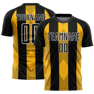 Custom Black Gold-White Line Sublimation Soccer Uniform Jersey