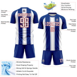 Custom Royal White-Red Line Sublimation Soccer Uniform Jersey