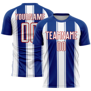 Custom Royal White-Red Line Sublimation Soccer Uniform Jersey