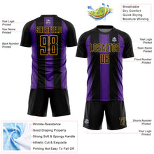 Load image into Gallery viewer, Custom Black Purple-Gold Line Sublimation Soccer Uniform Jersey
