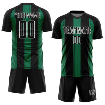 Custom Black Kelly Green-White Line Sublimation Soccer Uniform Jersey