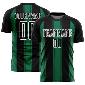 Custom Black Kelly Green-White Line Sublimation Soccer Uniform Jersey