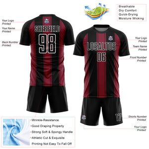 Custom Black Crimson-White Line Sublimation Soccer Uniform Jersey