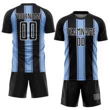 Load image into Gallery viewer, Custom Black Light Blue-White Line Sublimation Soccer Uniform Jersey
