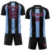 Load image into Gallery viewer, Custom Black Light Blue-Pink Line Sublimation Soccer Uniform Jersey
