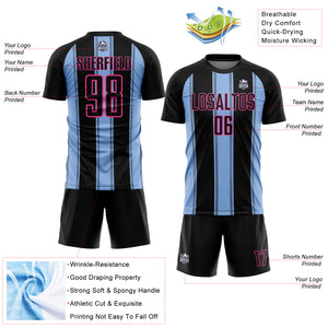 Custom Black Light Blue-Pink Line Sublimation Soccer Uniform Jersey