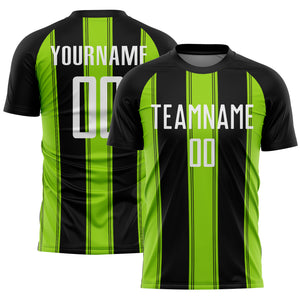 Custom Black White-Neon Green Line Sublimation Soccer Uniform Jersey