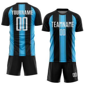 Custom Black White-Sky Blue Line Sublimation Soccer Uniform Jersey