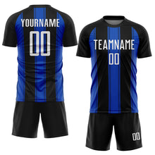 Laden Sie das Bild in den Galerie-Viewer, Custom Black White-Thunder Blue Line Sublimation Soccer Uniform Jersey
