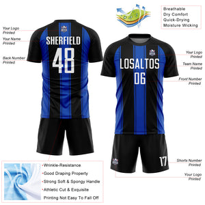 Custom Black White-Thunder Blue Line Sublimation Soccer Uniform Jersey