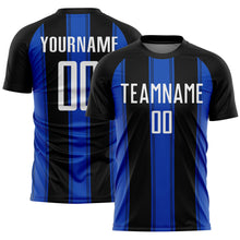 Laden Sie das Bild in den Galerie-Viewer, Custom Black White-Thunder Blue Line Sublimation Soccer Uniform Jersey
