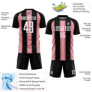 Custom Black White-Medium Pink Line Sublimation Soccer Uniform Jersey