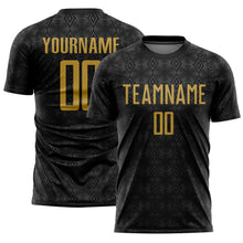 Load image into Gallery viewer, Custom Black Old Gold Geometric Shapes Sublimation Soccer Uniform Jersey
