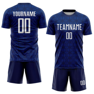 Custom Navy White-Royal Geometric Shapes Sublimation Soccer Uniform Jersey