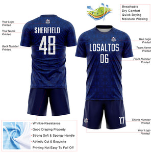 Custom Navy White-Royal Geometric Shapes Sublimation Soccer Uniform Jersey