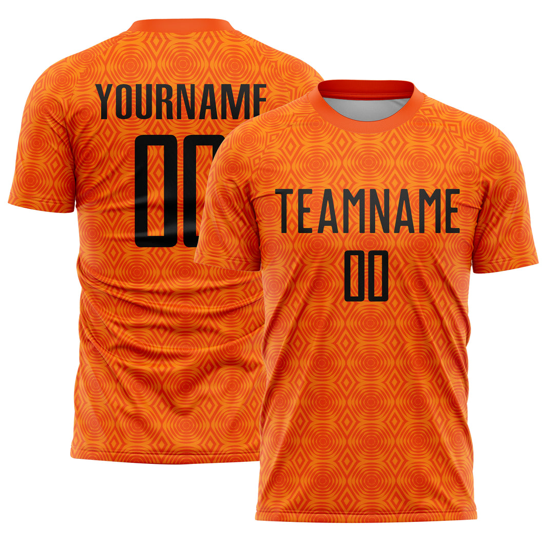 Custom Orange Black-Bay Orange Geometric Shapes Sublimation Soccer Uniform Jersey