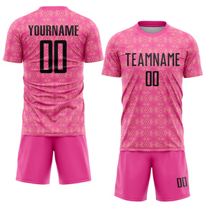 Custom Pink Black-Medium Pink Geometric Shapes Sublimation Soccer Uniform Jersey