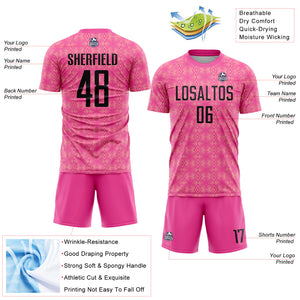 Custom Pink Black-Medium Pink Geometric Shapes Sublimation Soccer Uniform Jersey