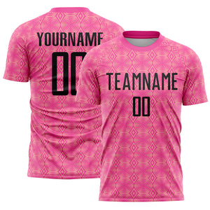 Custom Pink Black-Medium Pink Geometric Shapes Sublimation Soccer Uniform Jersey