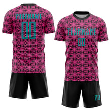 Charger l&#39;image dans la galerie, Custom Pink Teal-Black Geometric Shapes Sublimation Soccer Uniform Jersey
