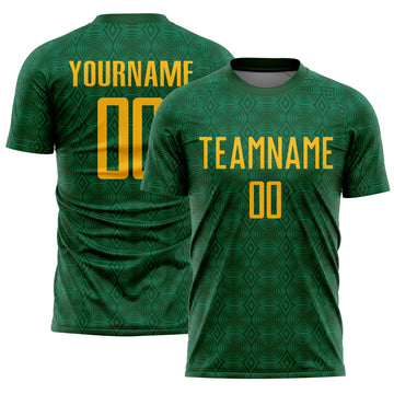 Custom Green Gold-Kelly Green Geometric Shapes Sublimation Soccer Uniform Jersey