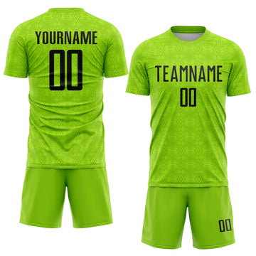 Custom Neon Green Black Geometric Shapes Sublimation Soccer Uniform Jersey