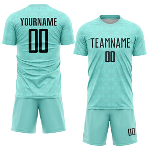 Custom Ice Blue Black Geometric Shapes Sublimation Soccer Uniform Jersey