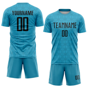 Custom Panther Blue Black Geometric Shapes Sublimation Soccer Uniform Jersey