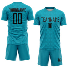 Charger l&#39;image dans la galerie, Custom Teal Black Geometric Shapes Sublimation Soccer Uniform Jersey
