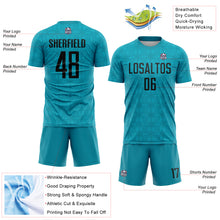 Charger l&#39;image dans la galerie, Custom Teal Black Geometric Shapes Sublimation Soccer Uniform Jersey
