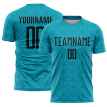 Charger l&#39;image dans la galerie, Custom Teal Black Geometric Shapes Sublimation Soccer Uniform Jersey
