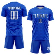 Charger l&#39;image dans la galerie, Custom Thunder Blue Black Geometric Shapes Sublimation Soccer Uniform Jersey
