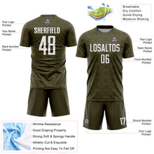 Charger l&#39;image dans la galerie, Custom Olive White Geometric Shapes Sublimation Salute To Service Soccer Uniform Jersey
