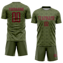 Charger l&#39;image dans la galerie, Custom Olive Crimson Geometric Shapes Sublimation Salute To Service Soccer Uniform Jersey
