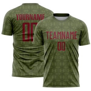 Custom Olive Crimson Geometric Shapes Sublimation Salute To Service Soccer Uniform Jersey