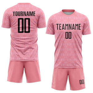 Custom Medium Pink Black-Light Pink Geometric Shapes Sublimation Soccer Uniform Jersey