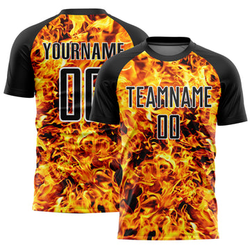 Custom Black White Flame Sublimation Soccer Uniform Jersey