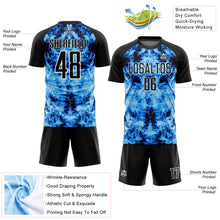 Load image into Gallery viewer, Custom Black Sky Blue-White Flame Sublimation Soccer Uniform Jersey
