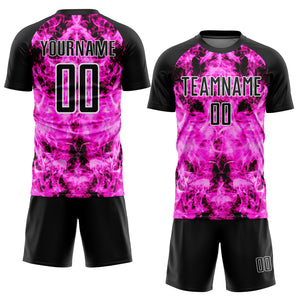 Custom Black Pink-White Flame Sublimation Soccer Uniform Jersey