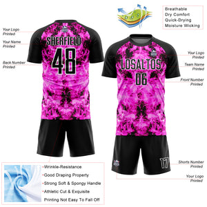 Custom Black Pink-White Flame Sublimation Soccer Uniform Jersey