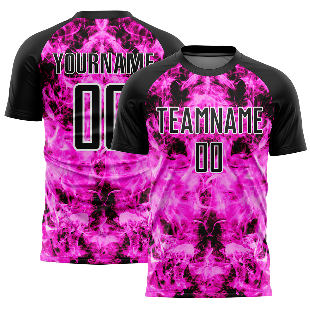 Custom Black Pink-White Flame Sublimation Soccer Uniform Jersey