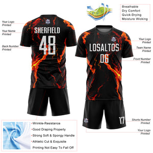 Custom Black White-Gold Flame Sublimation Soccer Uniform Jersey