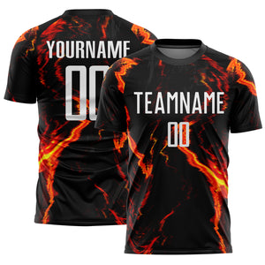 Custom Black White-Gold Flame Sublimation Soccer Uniform Jersey