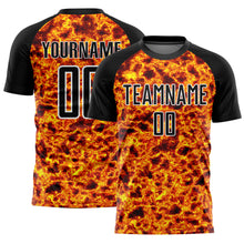 Load image into Gallery viewer, Custom Black Gold-White Flame Sublimation Soccer Uniform Jersey
