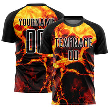 Load image into Gallery viewer, Custom Black Gold-White Flame Sublimation Soccer Uniform Jersey
