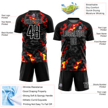 Load image into Gallery viewer, Custom Black Gray Red-Gold Flame Sublimation Soccer Uniform Jersey
