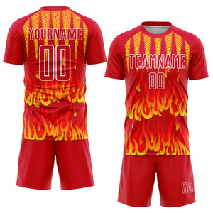 Custom Red Yellow-White Flame Sublimation Soccer Uniform Jersey