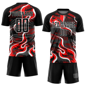 Custom Black Red-White Flame Sublimation Soccer Uniform Jersey