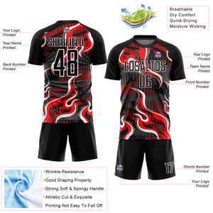 Custom Black Red-White Flame Sublimation Soccer Uniform Jersey